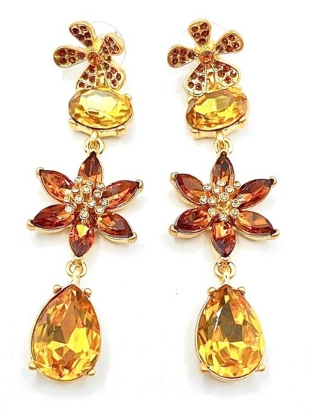 Oscar de la Renta Goldtone & Glass Crystal Flower Earrings